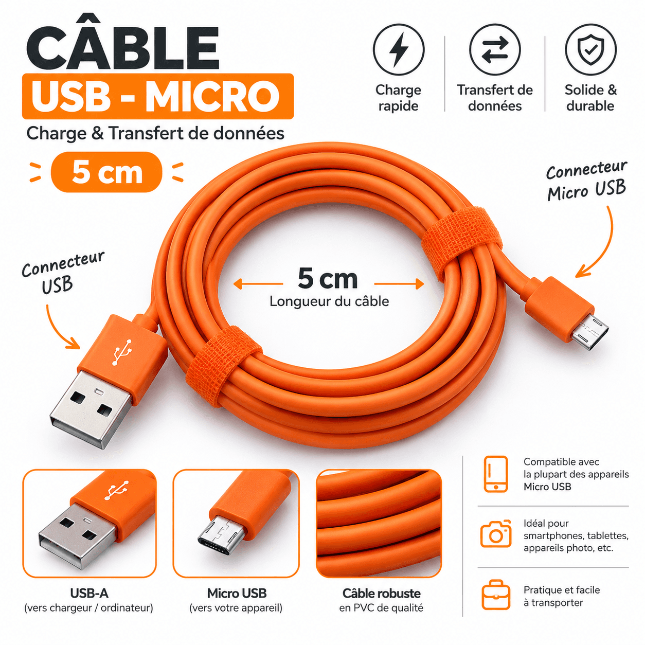 CABLE USB -MICRO 5M