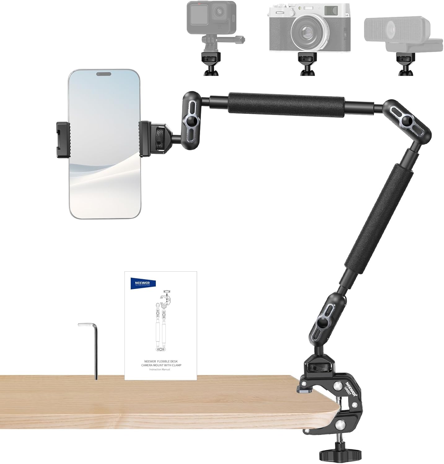 NEEWER Bras Magique 55cm avec Pince, Support Caméra Articulé Bureau avec Deux Rotules